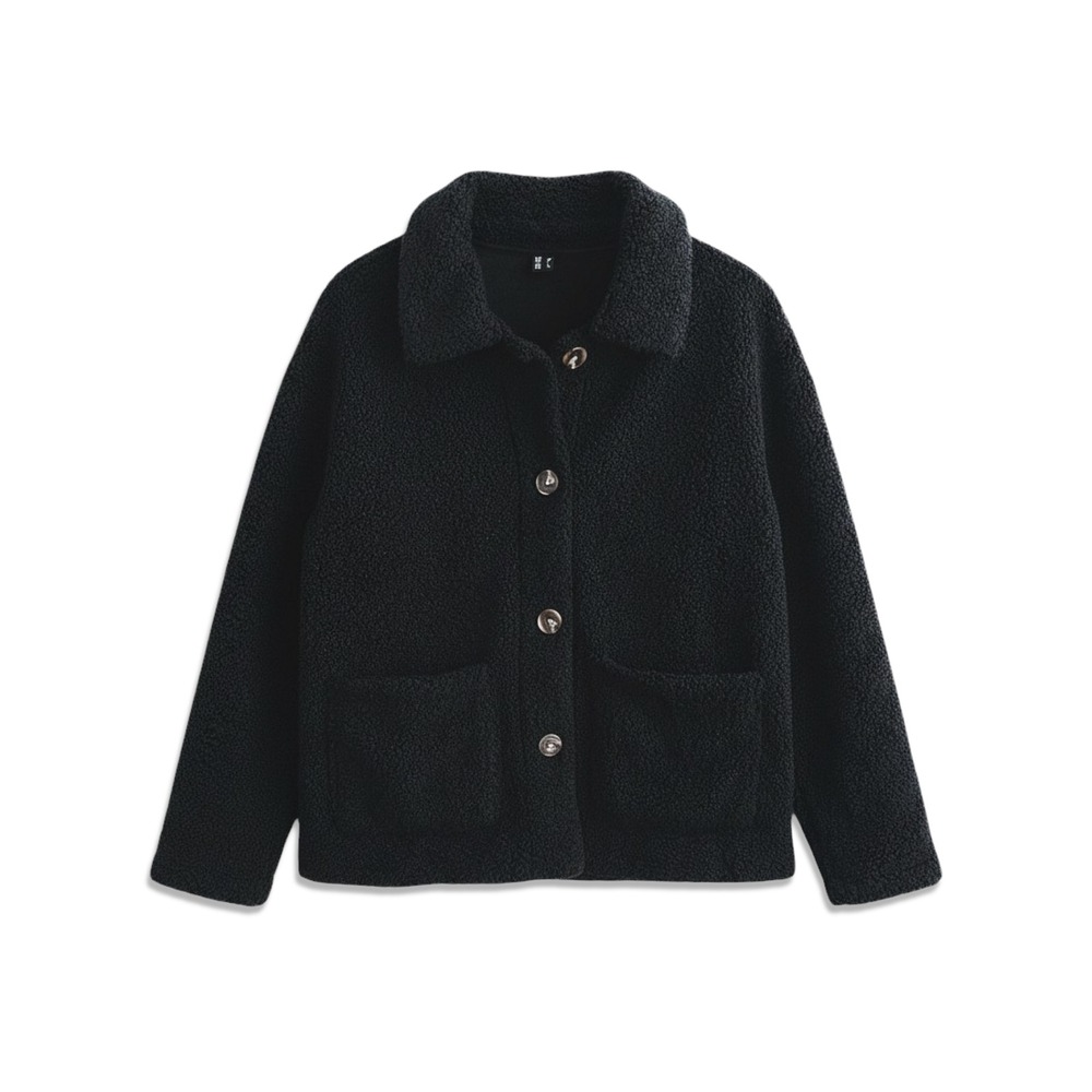 Teddy Bear Jacket Womens Medium‎ Black Fleece Button Up Sherpa Shacket Outdooor